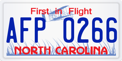 NC license plate AFP0266