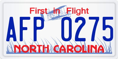 NC license plate AFP0275