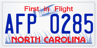 NC license plate AFP0285