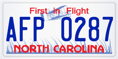 NC license plate AFP0287