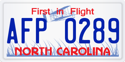NC license plate AFP0289