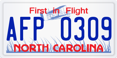 NC license plate AFP0309