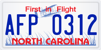 NC license plate AFP0312