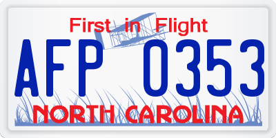 NC license plate AFP0353