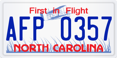 NC license plate AFP0357