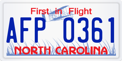 NC license plate AFP0361