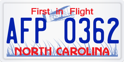 NC license plate AFP0362