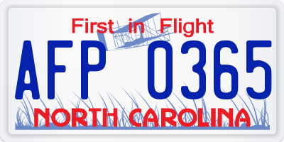 NC license plate AFP0365