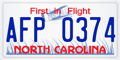 NC license plate AFP0374