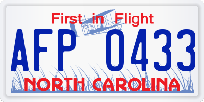 NC license plate AFP0433