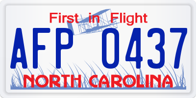 NC license plate AFP0437
