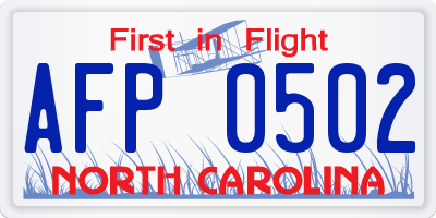 NC license plate AFP0502