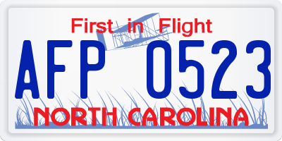 NC license plate AFP0523