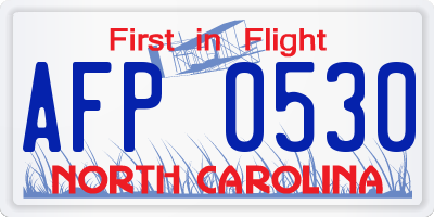 NC license plate AFP0530