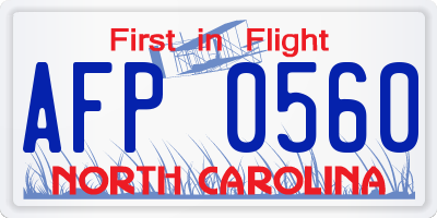 NC license plate AFP0560