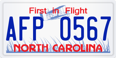 NC license plate AFP0567