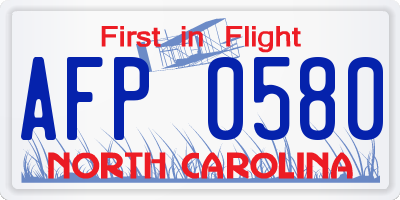 NC license plate AFP0580