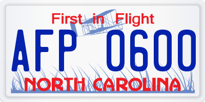 NC license plate AFP0600