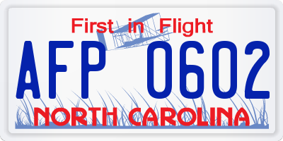 NC license plate AFP0602