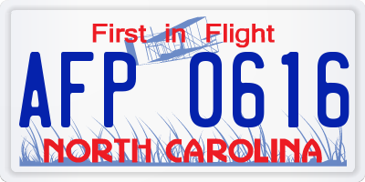 NC license plate AFP0616
