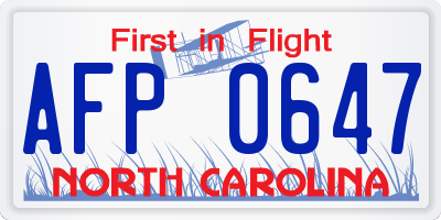 NC license plate AFP0647