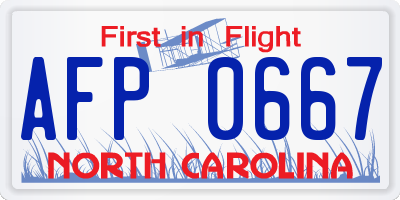 NC license plate AFP0667