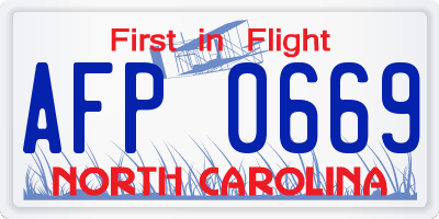 NC license plate AFP0669