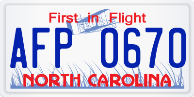 NC license plate AFP0670