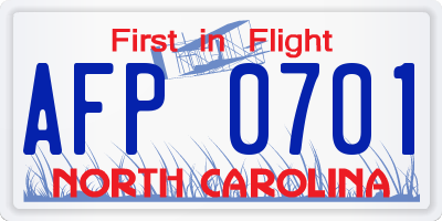 NC license plate AFP0701