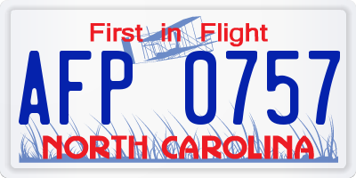 NC license plate AFP0757