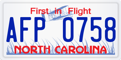 NC license plate AFP0758