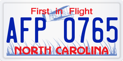 NC license plate AFP0765
