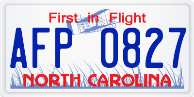 NC license plate AFP0827