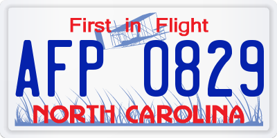 NC license plate AFP0829