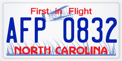 NC license plate AFP0832