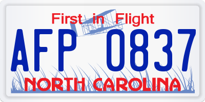 NC license plate AFP0837