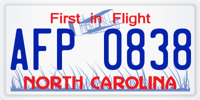 NC license plate AFP0838