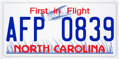 NC license plate AFP0839