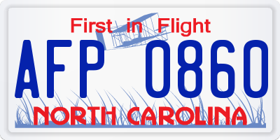 NC license plate AFP0860
