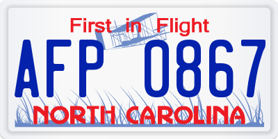 NC license plate AFP0867