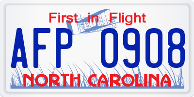 NC license plate AFP0908