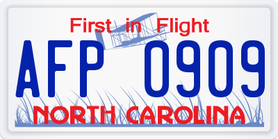 NC license plate AFP0909