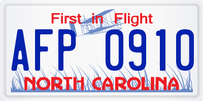 NC license plate AFP0910