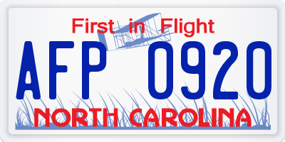 NC license plate AFP0920