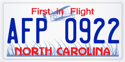 NC license plate AFP0922