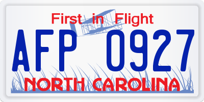 NC license plate AFP0927