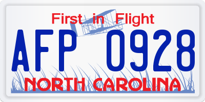 NC license plate AFP0928
