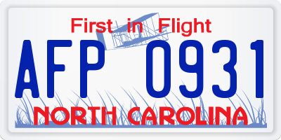 NC license plate AFP0931