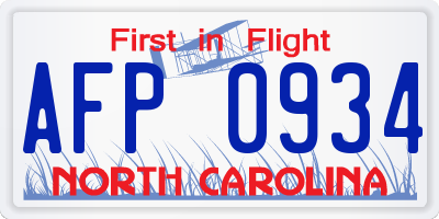 NC license plate AFP0934