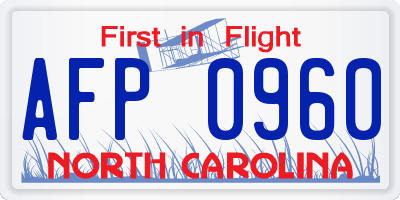 NC license plate AFP0960